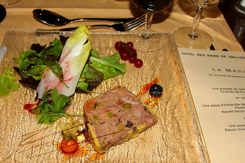 cuisine cooking plat repas nourriture valais restaurant pressé de caille au foie gras pâté terrine